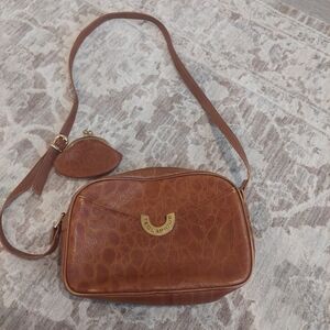 Ted Lapidus Tan Leather Crossbody Bag with Coin Pouch